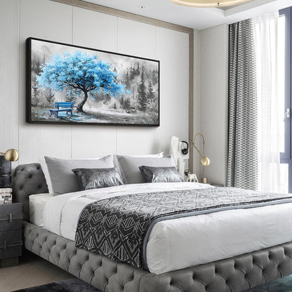 ZUITINGHUA Black Framed Canvas Wall Art For Living Room Wall Decor For Bedroom Office Wall Decoration Blue Tree Landscape Painting Black And White Picture Artwork Room Aesthetic Home Decor 20x40 In