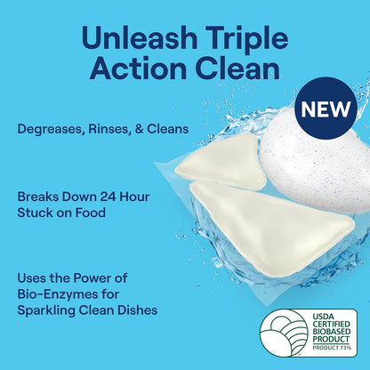 Seventh Generation Triple Action Clean Automatic Dishwasher Detergent Packs with Bio-Enzyme Power, Free & Clear, Fights 48-hour Stuck-on Food, 54 count