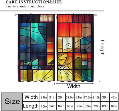 Stained Glass Curtains,Retro Abstract Colorful Geometry Textures Art Home Decor Drapes for Bedroom Living Room Kitchen Window Treatment 2 Panels Set Total Size 42" W X 45" L Inch
