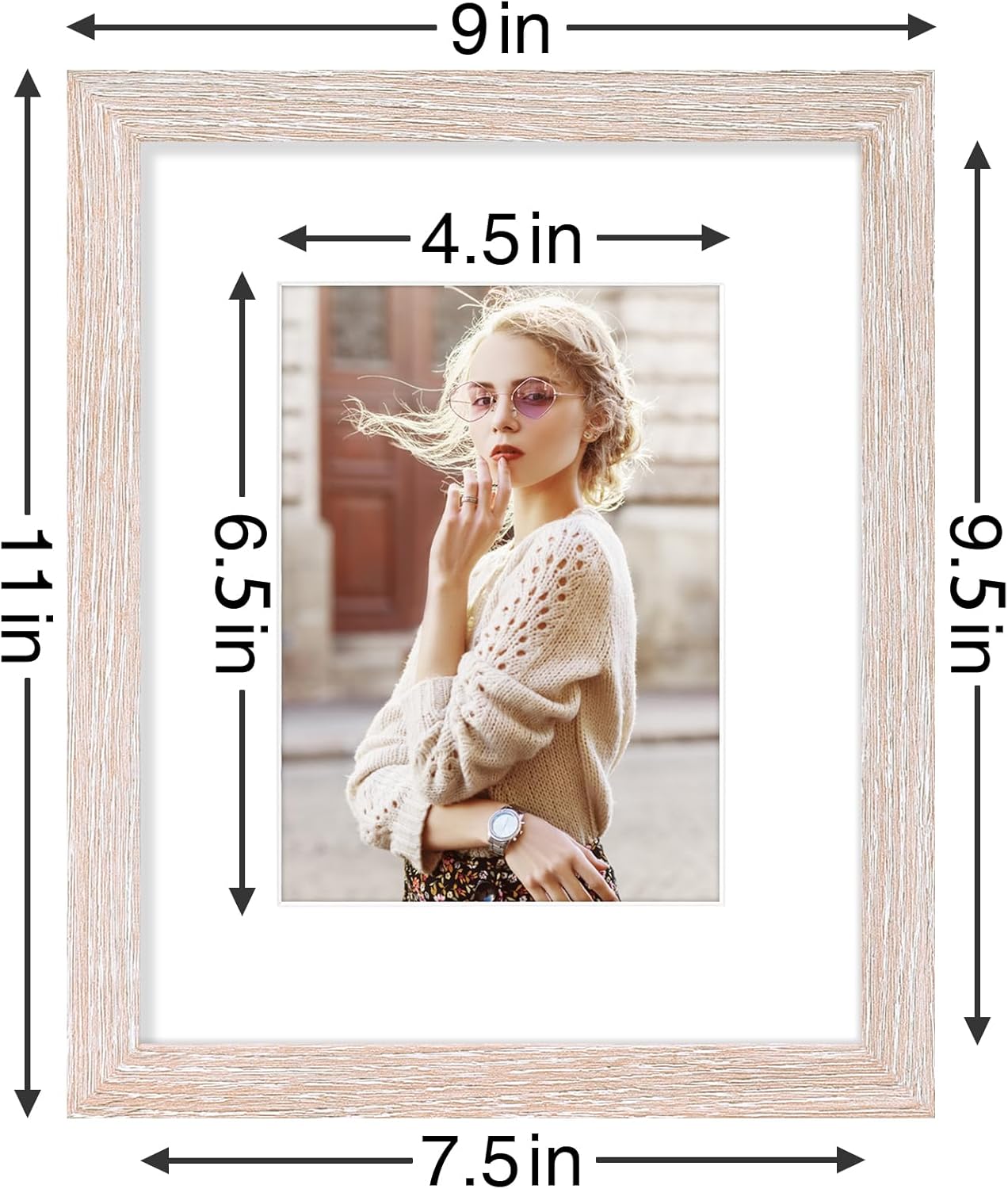 Vittanly 8x10 Picture Frames Set of 9, Shatter Resistant Plexiglass, Display 5x7 Pictures with Mat or 8x10 without Mat, Photo Frames for Wall or Tabletop, Engineered Wood, Rustic Pink