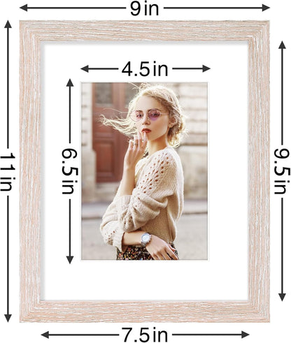 Vittanly 8x10 Picture Frames Set of 9, Shatter Resistant Plexiglass, Display 5x7 Pictures with Mat or 8x10 without Mat, Photo Frames for Wall or Tabletop, Engineered Wood, Rustic Pink