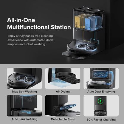 roborock Qrevo Series Robot Vacuum and Mop, 8000Pa Suction, Upgraded from Qrevo S, Anti-Tangle Brushes, Smart Obstacle Avoidance, Auto Mop Washing, All-in-One Dock, 200RPM Spinning Mops, Black(QV 35A)