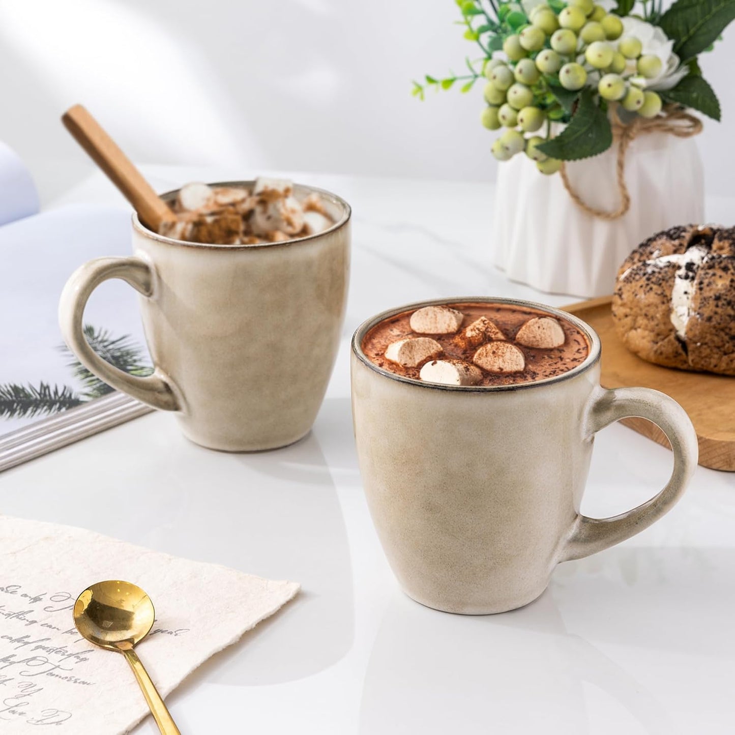 GBHOME Ceramic Coffee Mugs Set of 6, 12oz Stoneware Coffee Mugs Set For Dad Mom Women MEN, Light Weight Coffee Cups for Latte/Tea/Beer/Hot Cocoa, Dishwasher & Microwave Safe,Cappuccino