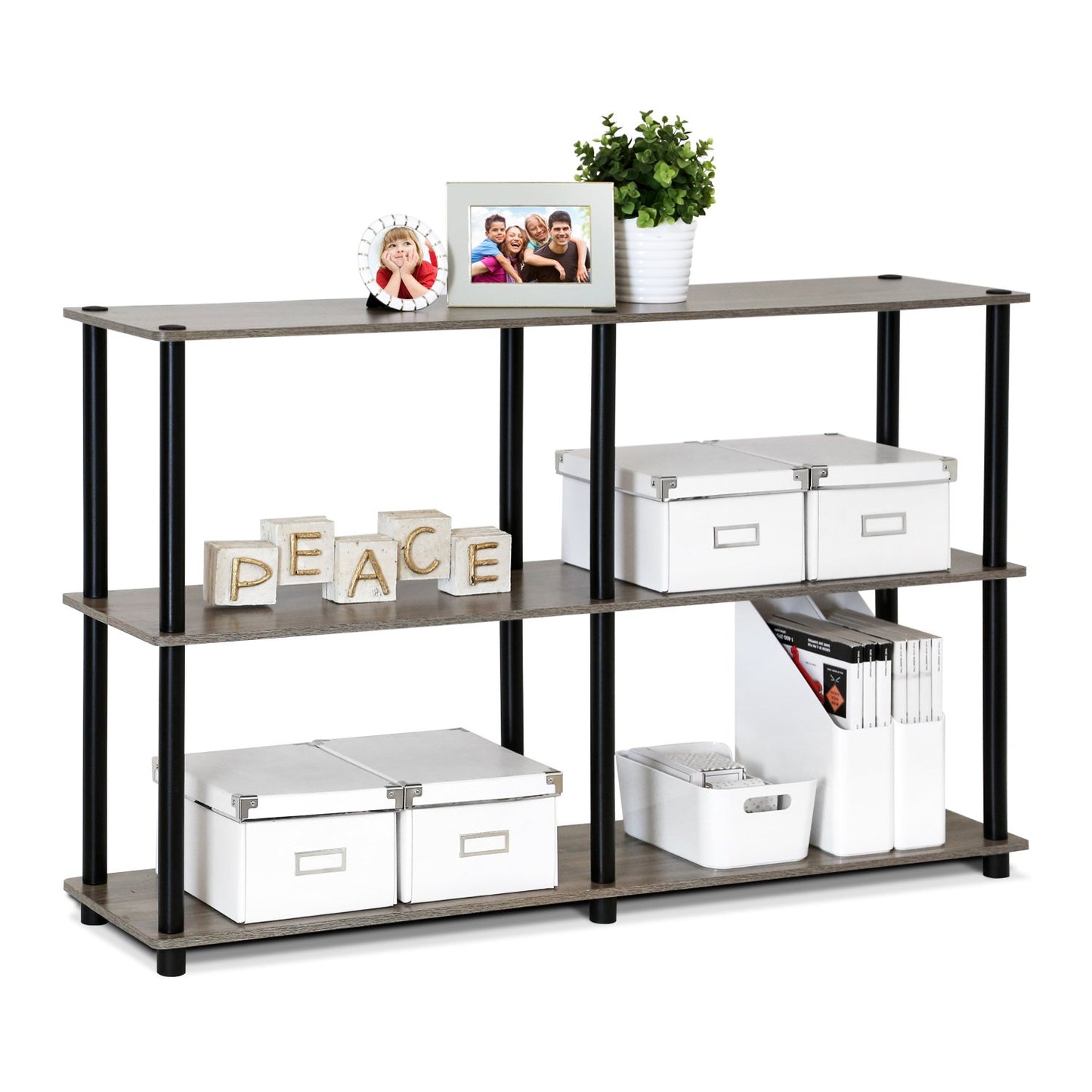 Furinno TURN-N-TUBE Storage Shelves, 3-Tier 47.4 Wide Book Shelf, Corner Shelf, Toolless Open