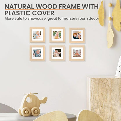 upsimples 4x4 Picture Frame, Natural Solid Wooden Picture Frames, Display 3x3 with Mat or 4 x 4 Without Mat, Wall or Tabletop, 1 Pack, Natural
