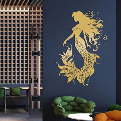 Veplsur Mermaid Metal Wall Art, Metal Mermaid Wall Decor, Marine Biology Wall Decor, Ocean Wall Art, Nautical Wall Hanging, Beach Hanging for Bathroom Bedroom (Black, 35"x25"|90x64cm)