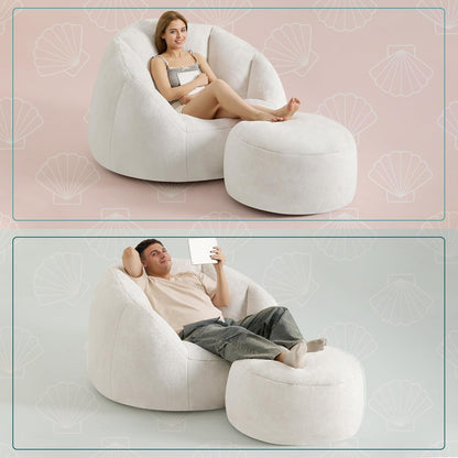Giant Bean Bag Swivel Chair for Adults - Comfy Plush Round Shell Soft Accent Chaise Lounge Indoor Chair, Oversized Cozy Floor Sofa for Living Room, Bedroom & Game Rooms, Beige