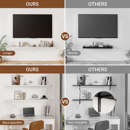 Heimlove Floating Shelves for Wall 48 Inches Long,9.3" Deep White Floating Shelf Set of 2,Wall Mounted Shelves for Bathroom Bedroom Living Room Kitchen Office,Shelf for Books Storage Room Decor