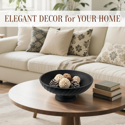 Large Resin Pedestal Decorative Bowl - Modern Fruit Bowl for Kitchen Counter - Handicraft Bowls for Home Decor - Key Bowl for Entry Table,Matte Black