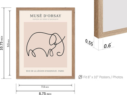 Poster Master Vintage Poster - Retro One Line Elephant Drawing Print - Elephant Art - Minimal Gift for Men, Women, Animal Lover - Abstract Wall Decor for Home, Office, 8x10 Beige Framed