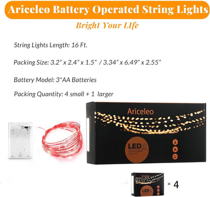 Led Fairy Lights Battery Operated, 4 Packs Mini Battery Powered Copper Wire Starry Fairy Lights for Bedroom, Christmas, Parties, Wedding, Centerpiece, Decoration (5m/16ft Red)