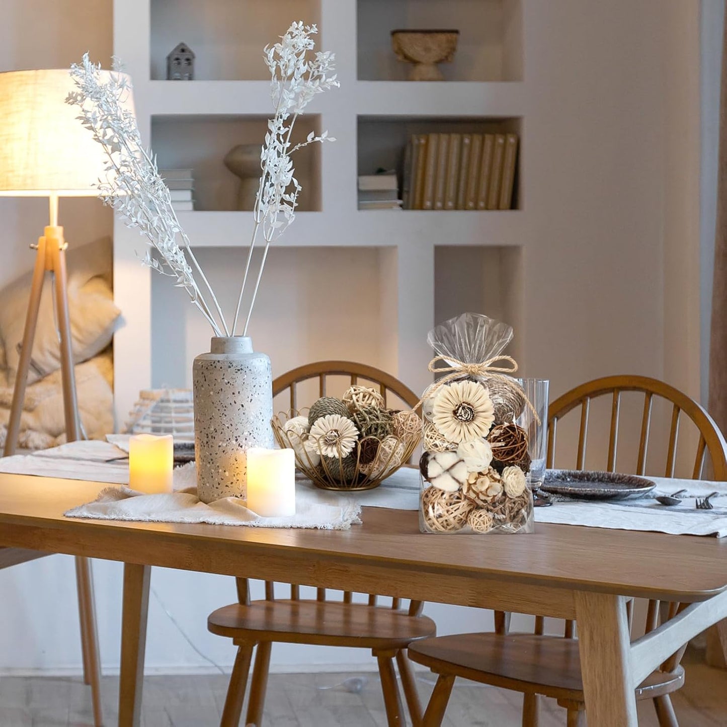 Riceshoot 2 Pack Decorative Balls Potpourri Bowl Filler Decor Natural Vase Bowl Filler Assorted Spherical Rattan Twigs Wicker Balls Cotton for Home Centerpiece(Brown)