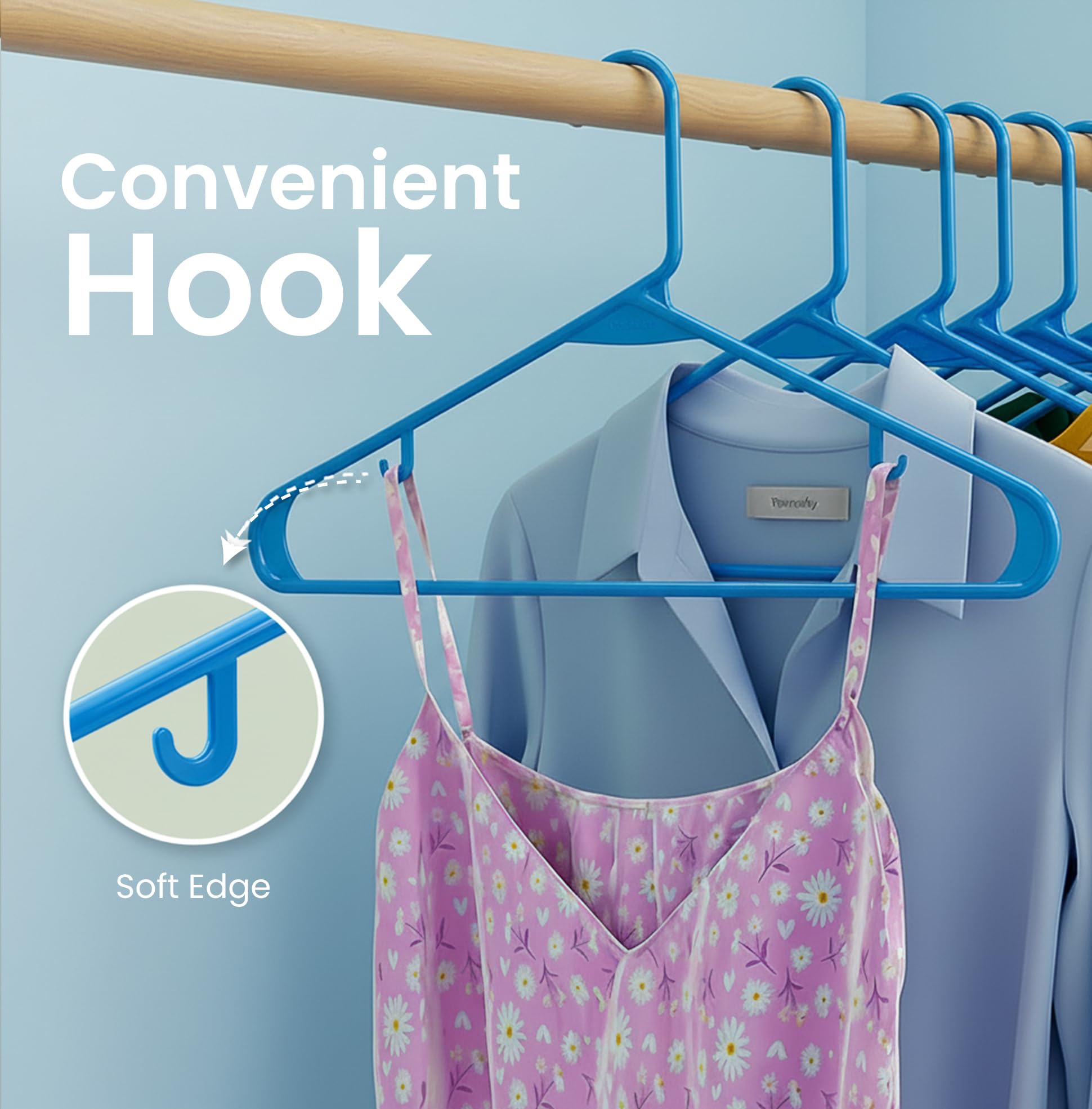 Utopia Home Plastic Hangers 50 Pack – Built-in Strap Hooks Blue