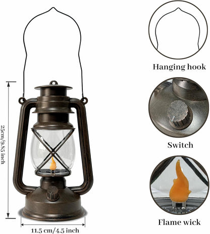 Vintage LED Outdoor Lantern Battery Powered Lanterns with Flame Wick Waterproof Camping Lamp Non-Solar Hanging Lantern Lights Landscape Decor for Indoor/Outdoor Use
