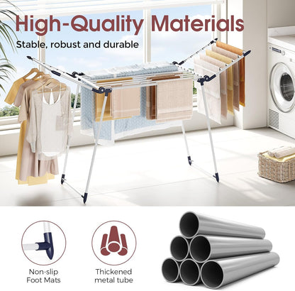 APEXCHASER Clothes Drying Rack Foldable, Large Drying Rack Clothing, Winged Laundry Rack Folding Indoor Outdoor, Metal Clothes Airer for Bedding Towel Sweater Heavy Duty, 68.9" X 22" X 39.3", White