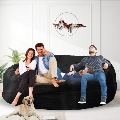 Bean Bag Chair for Adults 7FT,Soft Removable Cover for Teens/Girls Bedroom,Fluffy Giant Round Floor Beanbag Lounger Chairs (No Filler,Black)