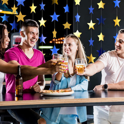 Patelai Glitter Star Garland Banner Decor 130 Feet Star Hanging Bunting Banner Twinkle Backdrop for Homecoming Classroom Wedding Birthday Halloween Christmas Party Supplies(Blue, Gold)