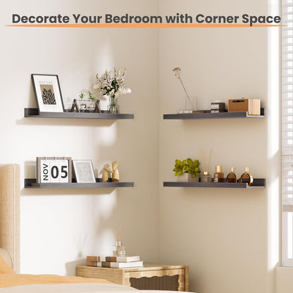 upsimples Floating Shelves for Wall, Wood Mounted Shelf Decor Storage Set of 6, for Bedroom, Living Room, Bathroom, Kitchen, 23.6 inch Long Picture Ledge, Grey