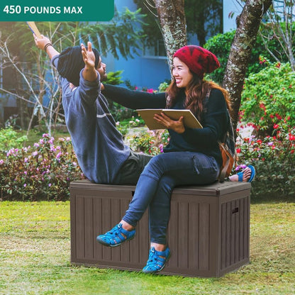 YITAHOME 90 Gallon Large Deck Box, Double-Wall Resin Outdoor Storage Boxes, Deck Storage for Patio Furniture, Cushions, Pool Float, Garden Tools, Lockable & Waterproof (Brown)