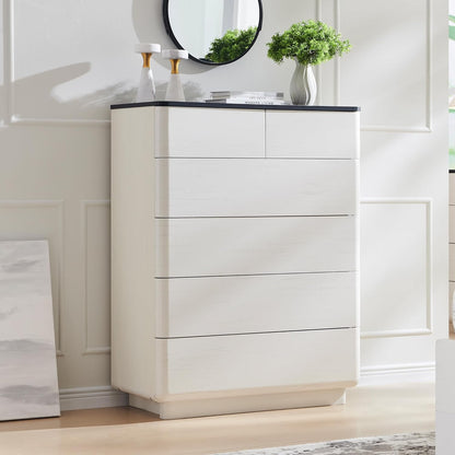 6 Drawer Dresser for Bedroom, 42 Inch Tall Modern Chest of Drawers, Push-to-Open Wood Storgae Organizer with Large Drawers for Bedroom, Living Room, Hallway,Off White