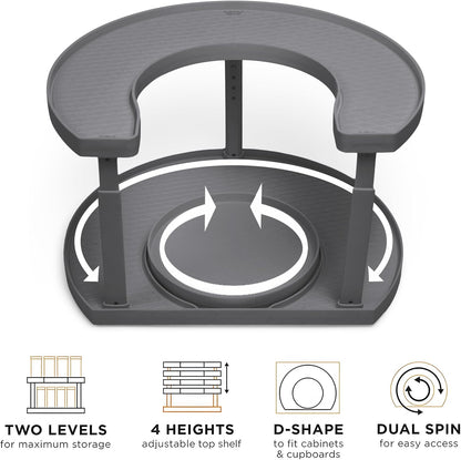 2-Tier Spice Rack Organizer for Cabinet | Rotating Lazy Susan Spice Organizer Holds 40 Spice Jars | Countertop & Pantry Spice Shelf for Kitchen Organization & Storage (Gray)