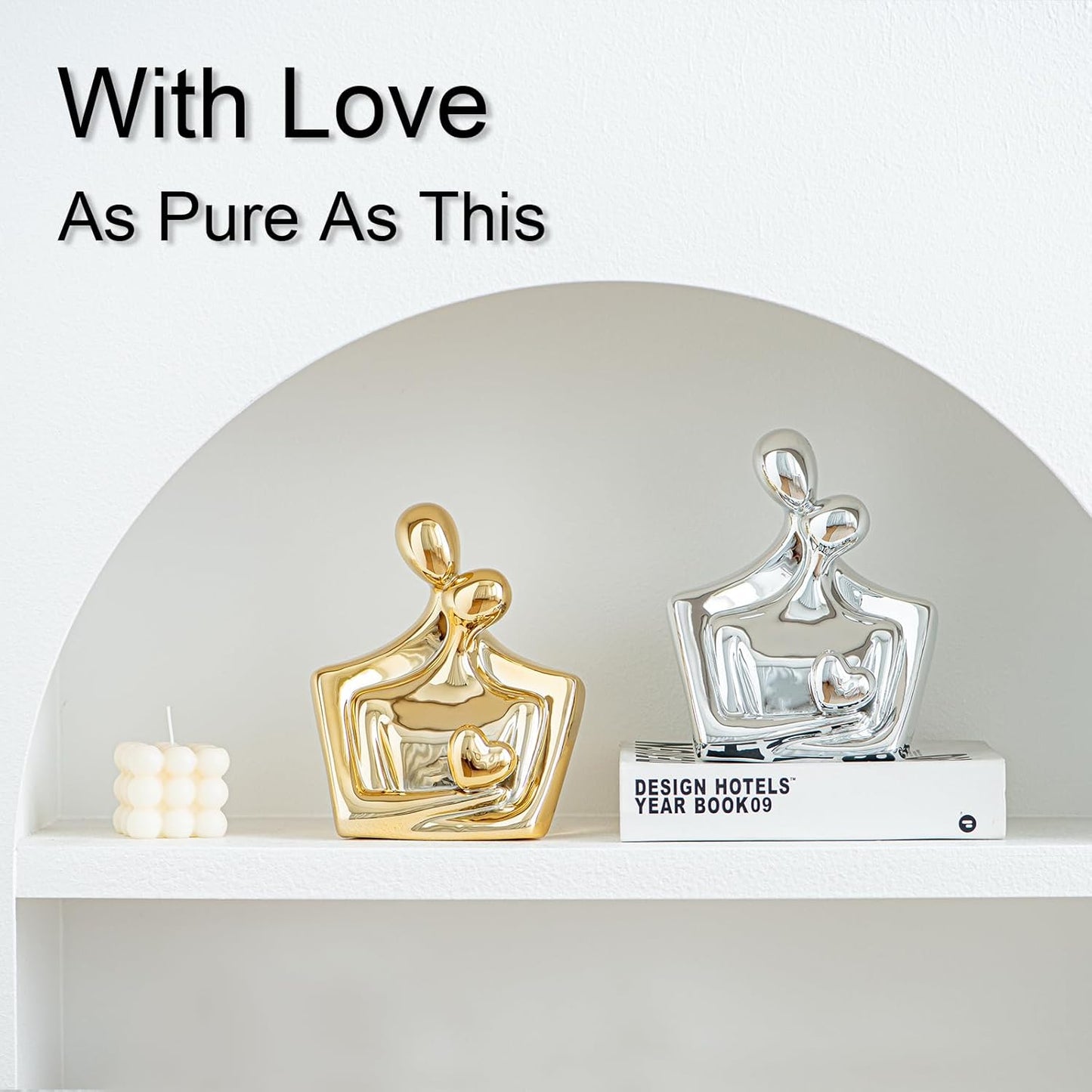 Porcelain Romantic Couple Figurines Statue Gold Aesthetic Decorations Hugging Couple Sculptures - Modern Ceramic Sculpture Home Accents for Living Room Bedroom Coffee Table, Desktop, Bookshelf