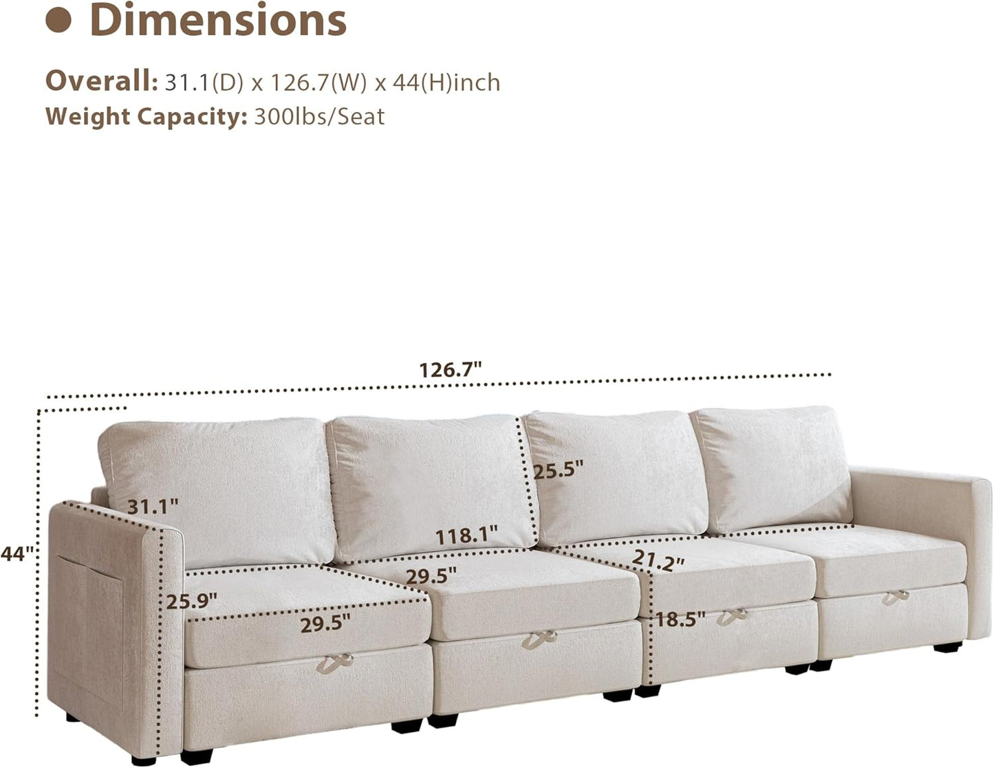 mestyl Modular Sectional Sofa Convertible Sofa Couch Set with Storage for Living Room, Modern 4 Seater Modular Sectional Couch (Beige)