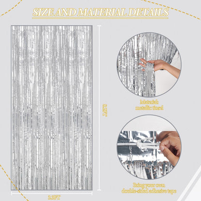 3 Pack Foil Fringe Backdrop - Silver Shiny Tinsel Curtains for Party Decoration/Photo Booth Props - 3.3x8.2 FT Metallic Foil Backdrop for Birthday, Wedding, Graduation, Christmas.