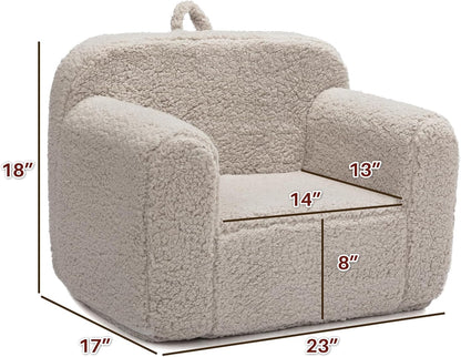 ALIMORDEN Kids Ultra-Soft Snuggle Foam Filled Chair, Toddler Cuddly Sherpa Reading Couch for Boys and Girls, Light Grey