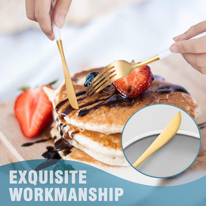 Matte White Gold Silverware Set for 4,Modern Stainless Steel Brushed Cutlery Set,20-Pieces Heavy Duty Flatware Set,Knives Spoons and Forks Set Utensils Set, Satin Finish, Dishwasher Safe