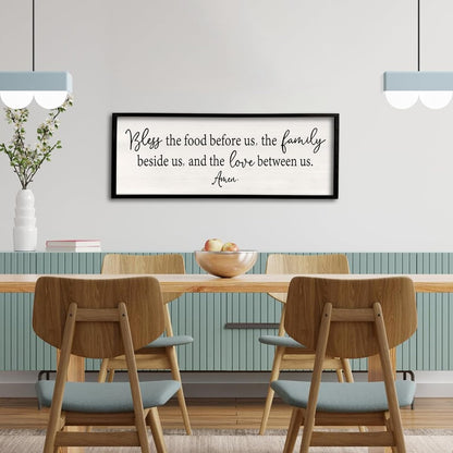 Bless the Food Before Us Sign Wall Decor 32''×12'' Large Farmhouse Dining Room Wall Decor Framed Wood Rustic Home Wall Art Kitchen Decoration (Black)