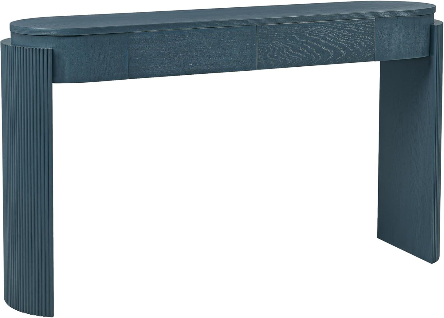 55" Sofa Table with Oval Top and 2 Drawers, Entryway Console Table with Fluted Design for Hallway,Foyer,Entry and Living Room (Fully Assembled-Navy)