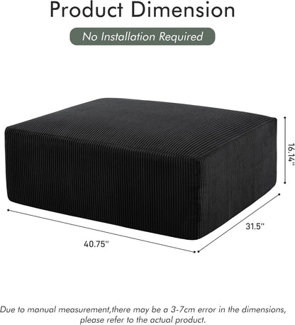 40" Square Stuffed Ottoman Pouf for Sofa Couch, Corduroy Poufs with Foam Chunk Filling, Furry & Fluffy Foot Stool Movable Ottoman. 40 * 31 Floor Poufs Foot Rest for Living Room, Black