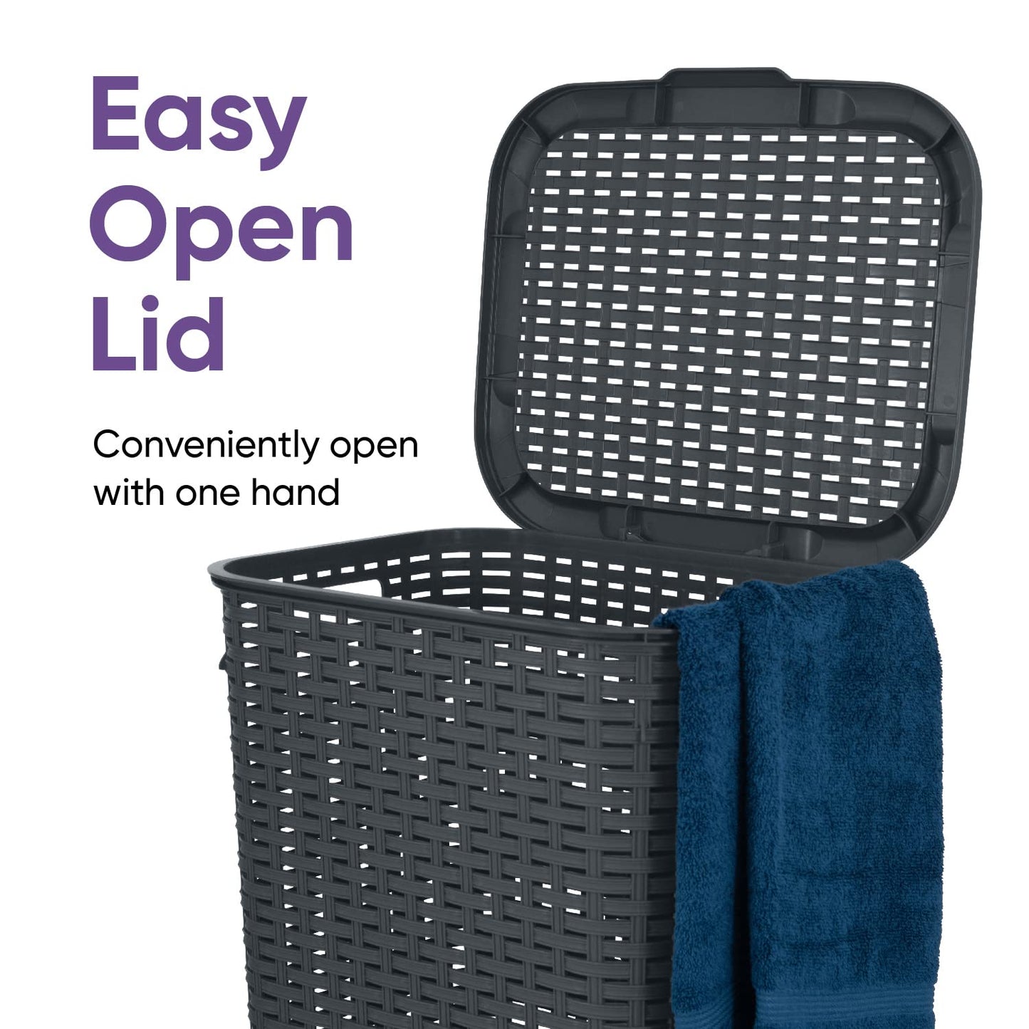 Plastic Laundry Hamper with Lid Laundry Hamper Basket, Grey Tall Cloths Hamper Organizer with