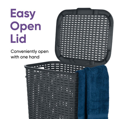 Plastic Laundry Hamper with Lid Laundry Hamper Basket, Grey Tall Cloths Hamper Organizer with
