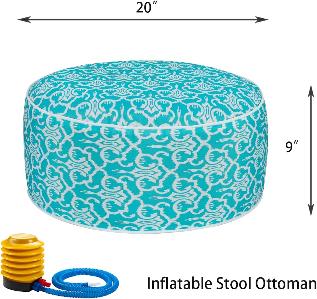 FUNHOME Inflatable Outdoor Ottoman with Air Pump,20"x9" Portable Patio Pouf,Water Resistant,Fade-Resistant,Round Blow Up Footrest Stools for Home Garden Camping Travel(Romantic Blue)