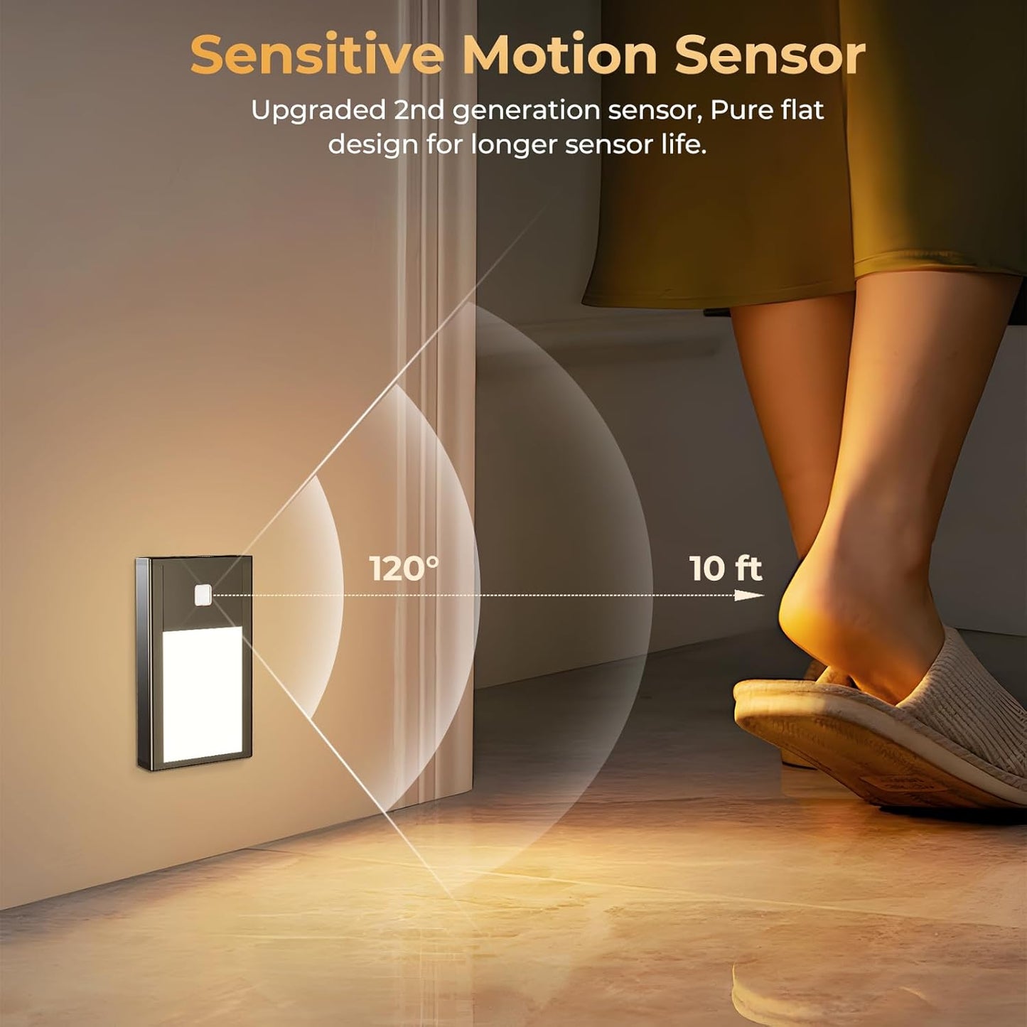 VST Motion Sensor Step Night Light, Rechargeable Battery Powered Led Light with Magnetic Suck Installation for Bedroom Hallway Stair Nursery Kids Room (2.68 inch 3000K 6Pack Black)