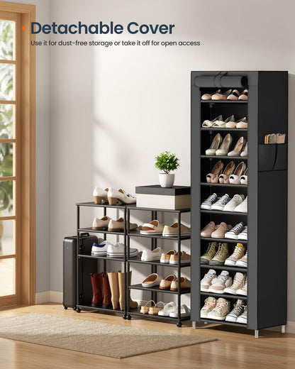SONGMICS Home Shoe Rack 10-Tier, Tall Narrow Metal Shoe Organizer with Dust Cover, 11.2 x 19.1 x