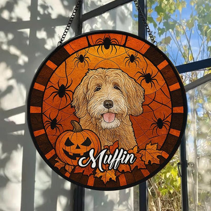 Personalized Halloween Dog Glass Window Hanging Ornament,Custom Pet Photo Ornament, Unique for Dog Lovers,Customized Pet Keepsake for Spooky Season, Fall Holiday Décor /1