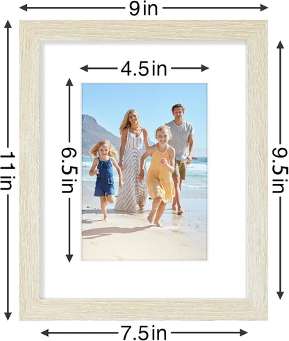 Vittanly 8x10 Picture Frames Set of 9, Shatter Resistant Plexiglass, Display 5x7 Pictures with Mat or 8x10 without Mat, Photo Frames for Wall or Tabletop, Engineered Wood, Cornsilk