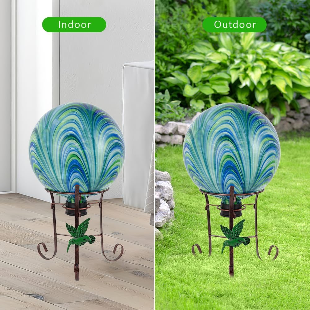 10" Diameter Gazing Ball with 8.5" Metal Stand Indoor Outdoor Glass Globe Sphere Festive Decor Yard Ornament Gazing Balls for Garden,Home,Lawn,Patio,Porch,Birthday Gift for Women(Green)