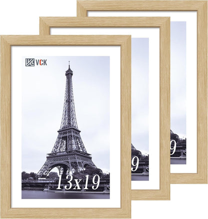 VCK 13x19 Oak Wood Frame for Poster & Picture, Natural Solid Wood Photo Frames 3 Pack, Wall Gallery Frame