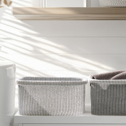 La Jolie Maison Blended Fabric Storage Baskets Set of 2, Rectangle Knitted Baskets for Organizing, Boho Decorative Baskets, Durable Finish, Grey