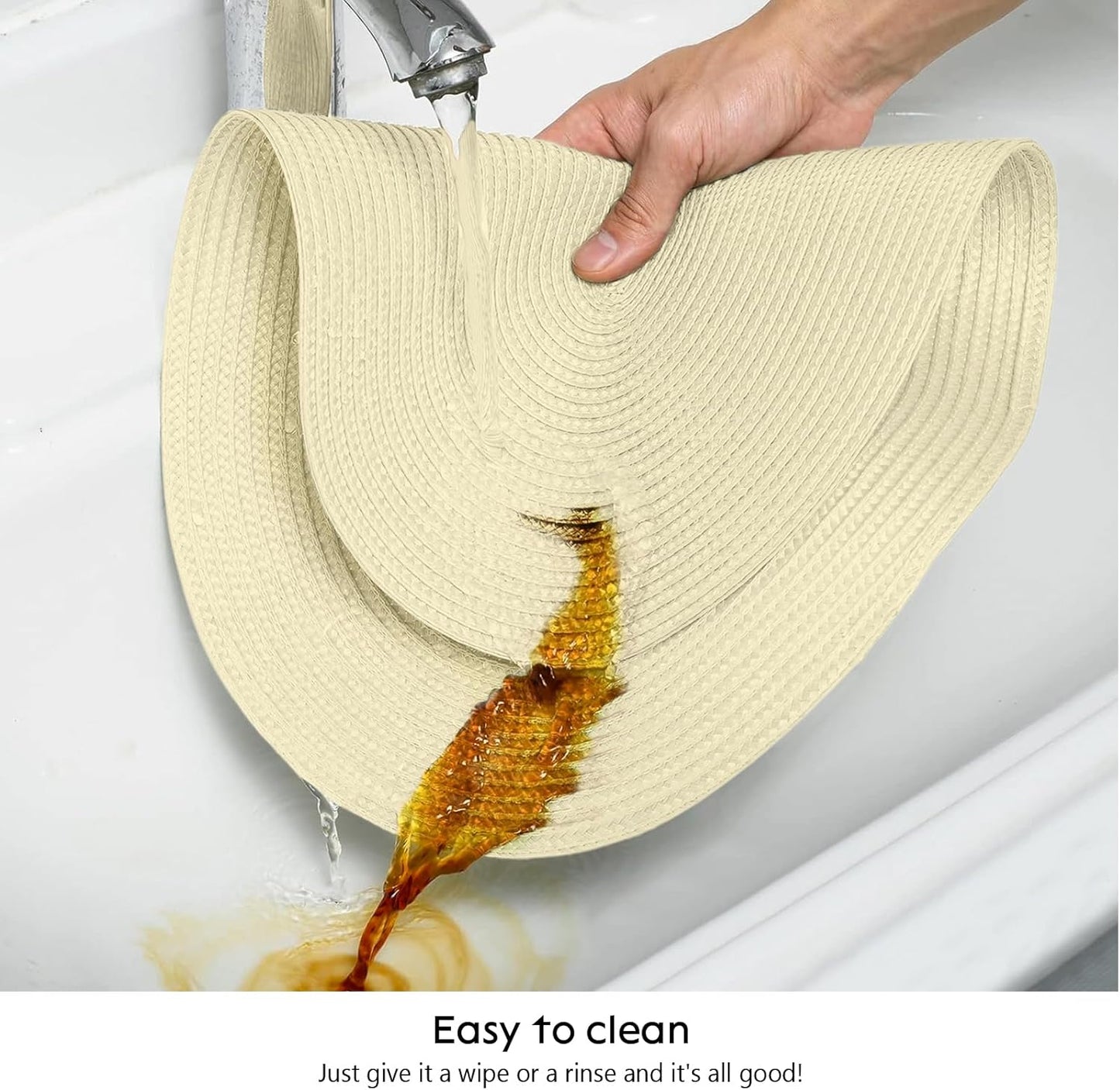 AHHFSMEI Placemats Set of 4 for Dining Table Washable Woven Vinyl Non-Slip 18x12 inches Placemat Heat-Resistant Durable Table Mats for Dining Table Easy to Clean(Ivory 4)