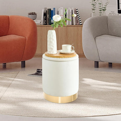 Round Ottoman with Storage Set of 2, Upholstered Velvet Storage Ottomans, Vanity Stool, Multifunctional Ottomans, Coffee Table Foot Rest Ottoman for Living Room Bedroom, White