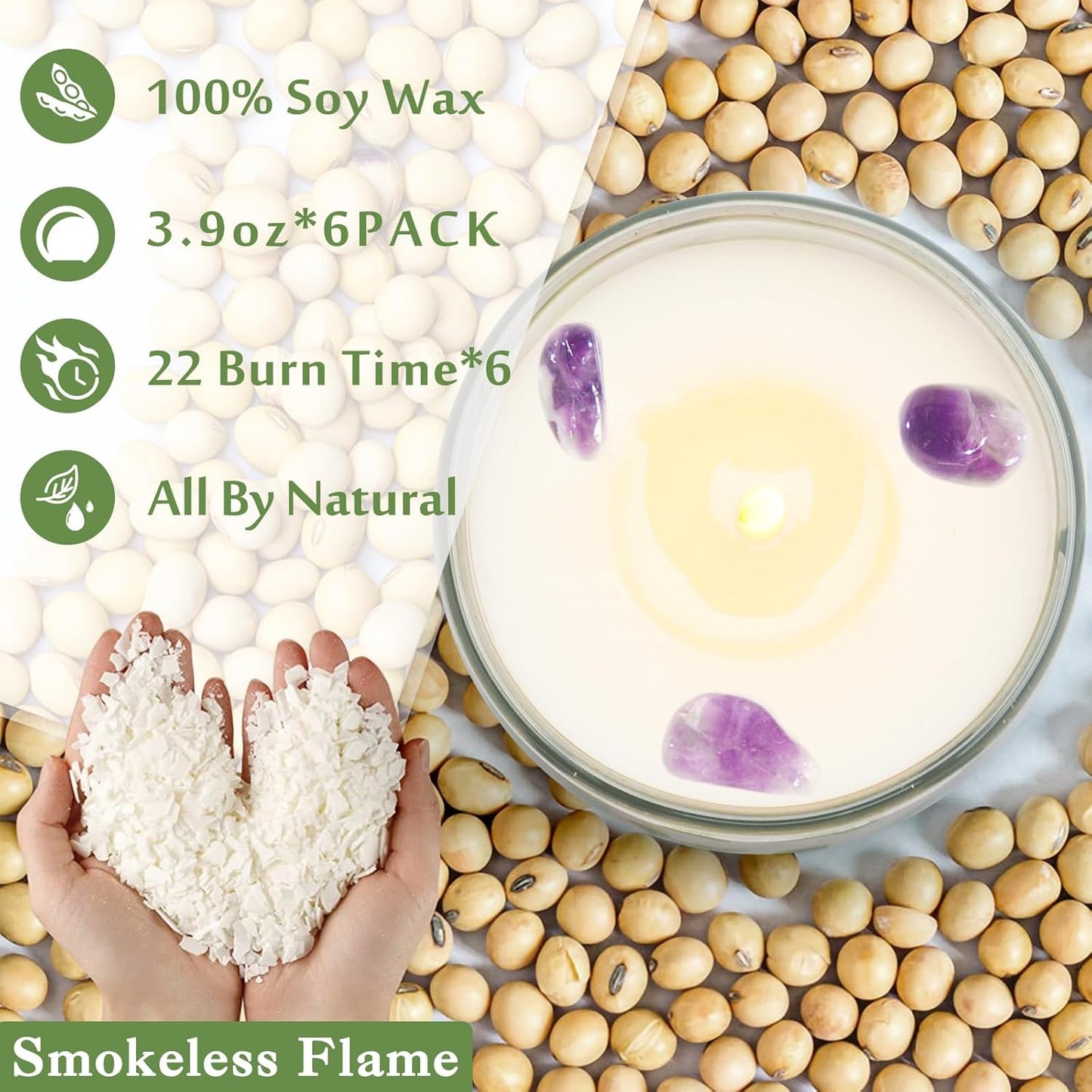 Candles, 6 Pack Sage Candle for Cleansing House Negative Energy, Scented Candles Gifts Set for Women, Crystal Candle Clearance with Crystal Healing Stones, Alternative to Smudge Sticks, Relax & Mind