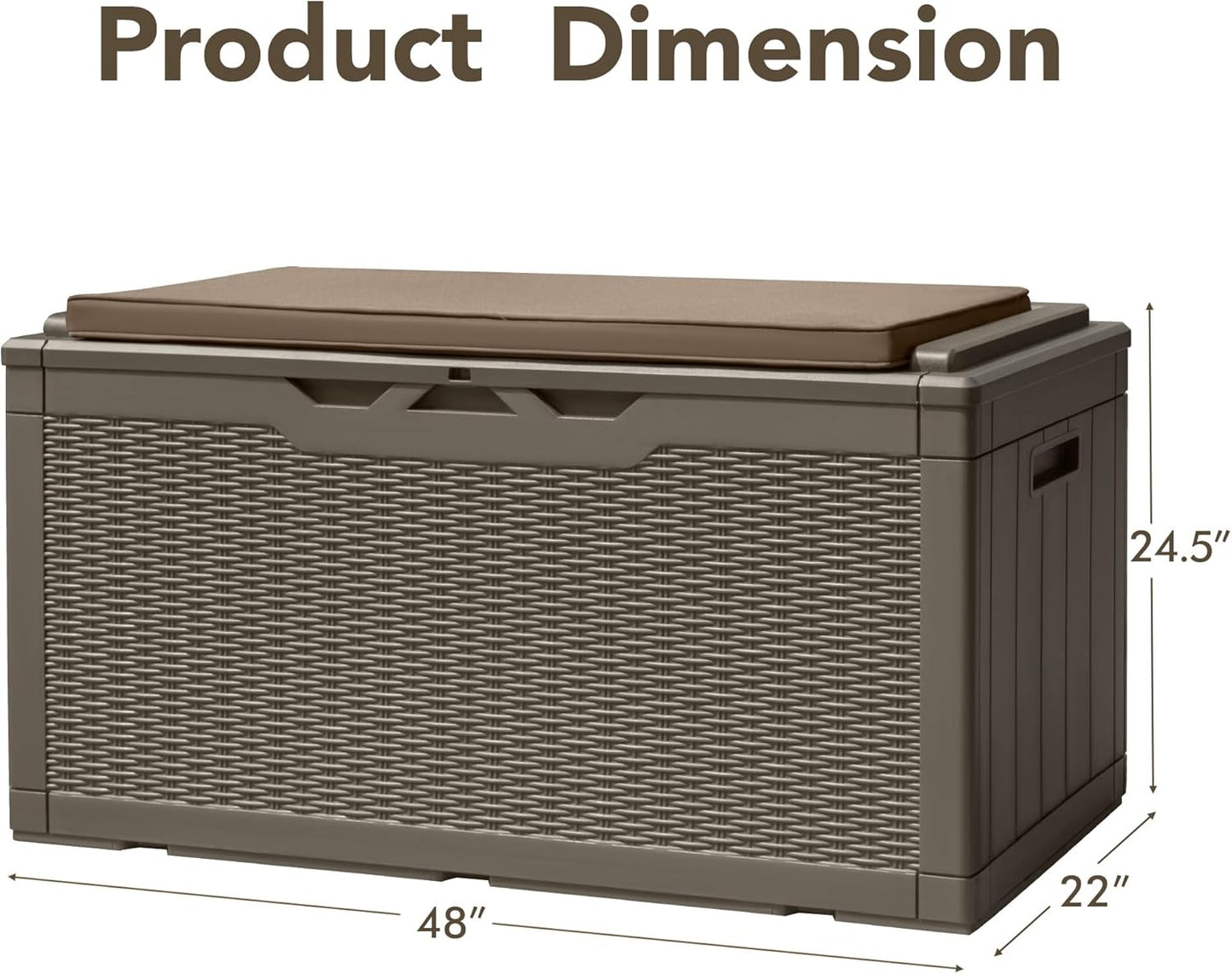 Devoko 100 Gallon Deck Box, Waterproof Resin Outdoor Storage Box with Cushion for Outside, Large Outdoor Storage Bench Cabinet Lockable for Patio Furniture and Garden Tools (Brown)