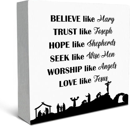 SRADMO Christian Signs for Home Decor, Inspirational Bible Verse Wood Box Sign Desk Decor, Bible Verse Decor, Christian Theme Wooden Block Box Sign Decoration for Home Office Shelf Table Decor