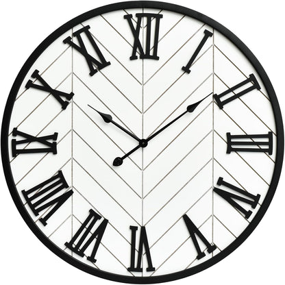30 Inch Large Wall Clock Farmhouse Style - White Silent Non-Ticking Rustic Decor for Living Room, Kitchen, Bedroom