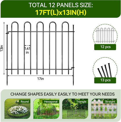 12 Panels Decorative Garden Fence, 17ft X 20in Rustproof Metal Animal Barrier Fence, No Dig Fence Garden Fence, Arched Flower Bed Edging Ornamental Wire Border Fencing for Outdoor Yard, Patio Deco